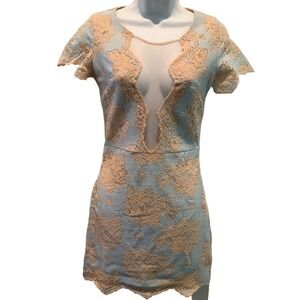 CC THE COUSIN TO COUTURE BLUE/ LACE NETTING BODYCON  MINI DRESS S JUNIOR NWOT
